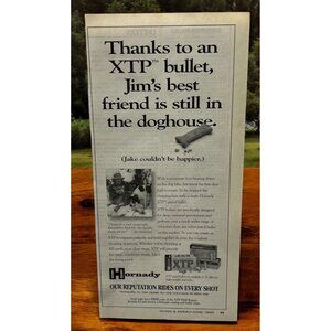 Hornady XTP Pistol Bullet Vintage Print Ad 1990s Hunting Dog Firearms